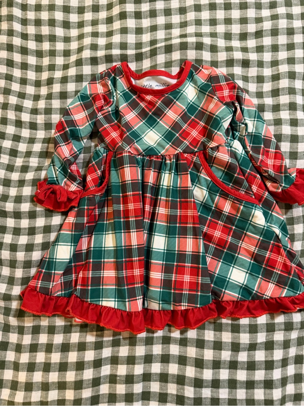 Little Millie Red & Green Plaid Girls' Holiday Pajama Dress